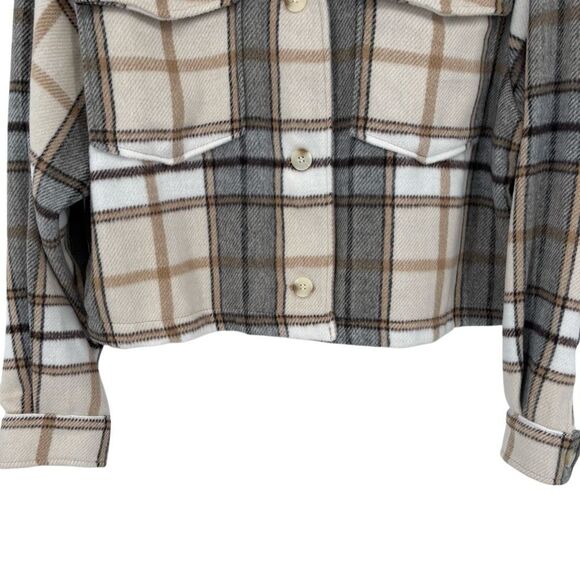 For the Republic Plaid Shacket Beige Gray Oversize Button Front Jacket Large NWT - Picture 5 of 9